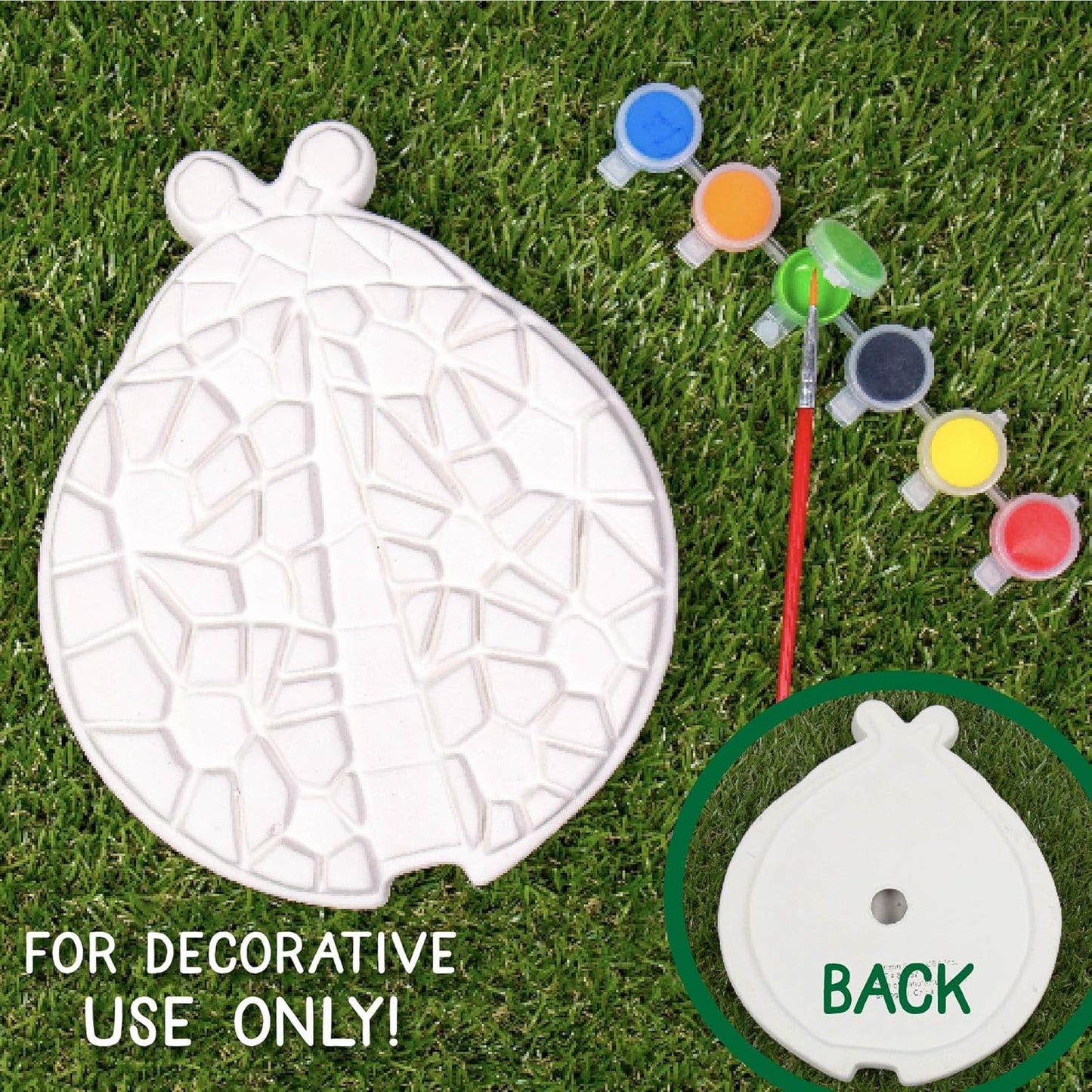 Creative Roots Mosaic Ladybug Stone, Includes 7-Inch Ceramic Stepping Stone & 6 Vibrant Paints, DIY Garden Stepping Stone Kit for Kids Ages 6+