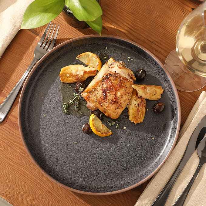 Gibson Elite Abbey Circle 12 Piece (Service for 4) Plates and Bowls Reactive Matte Glaze Dishes Stoneware Ceramic Dinnerware Set - Navy Blue