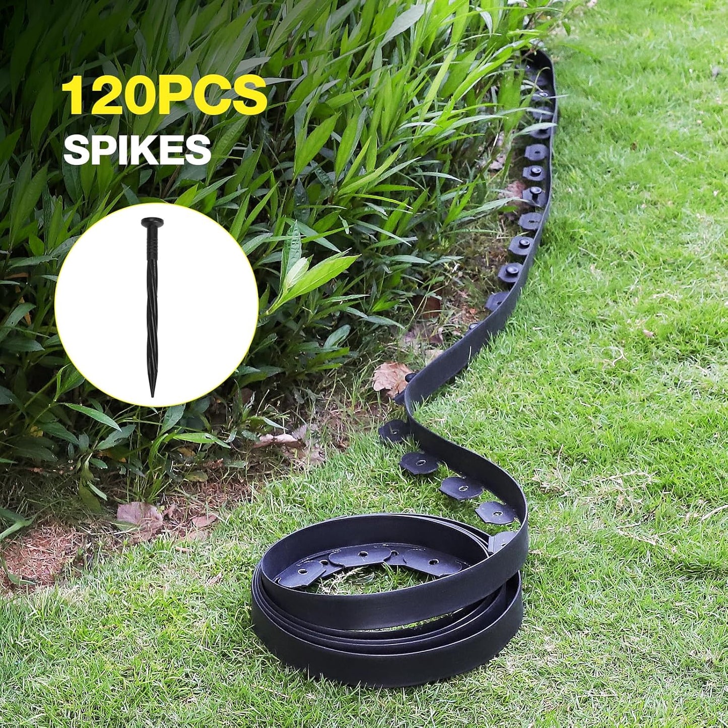 MIXC 66ft, 1.5in Tall Landscape Edging Kit with 100 Spikes, No-Dig Flexible Plastic Edge Border for Landscaping, Lawn, Garden, Flower Beds, Yard, Paver, Playground, Fence, Pathway,2pack,33ft Each