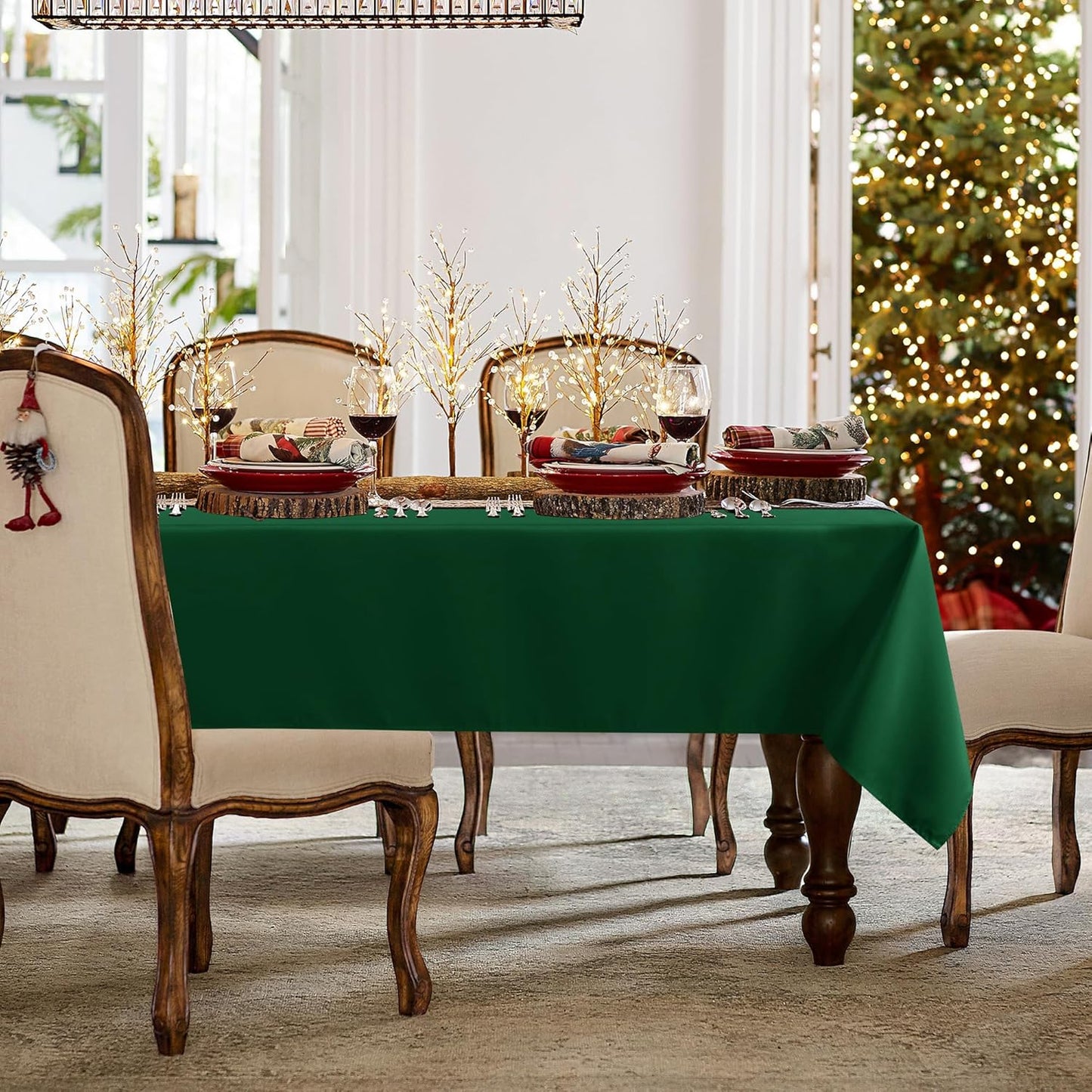 sancua Rectangle Tablecloth - 60 x 102 Inch - Stain and Wrinkle Resistant Washable Polyester Table Cloth, Decorative Fabric Table Cover for Dining Tables, Buffet Parties and Christmas, Hunter Green