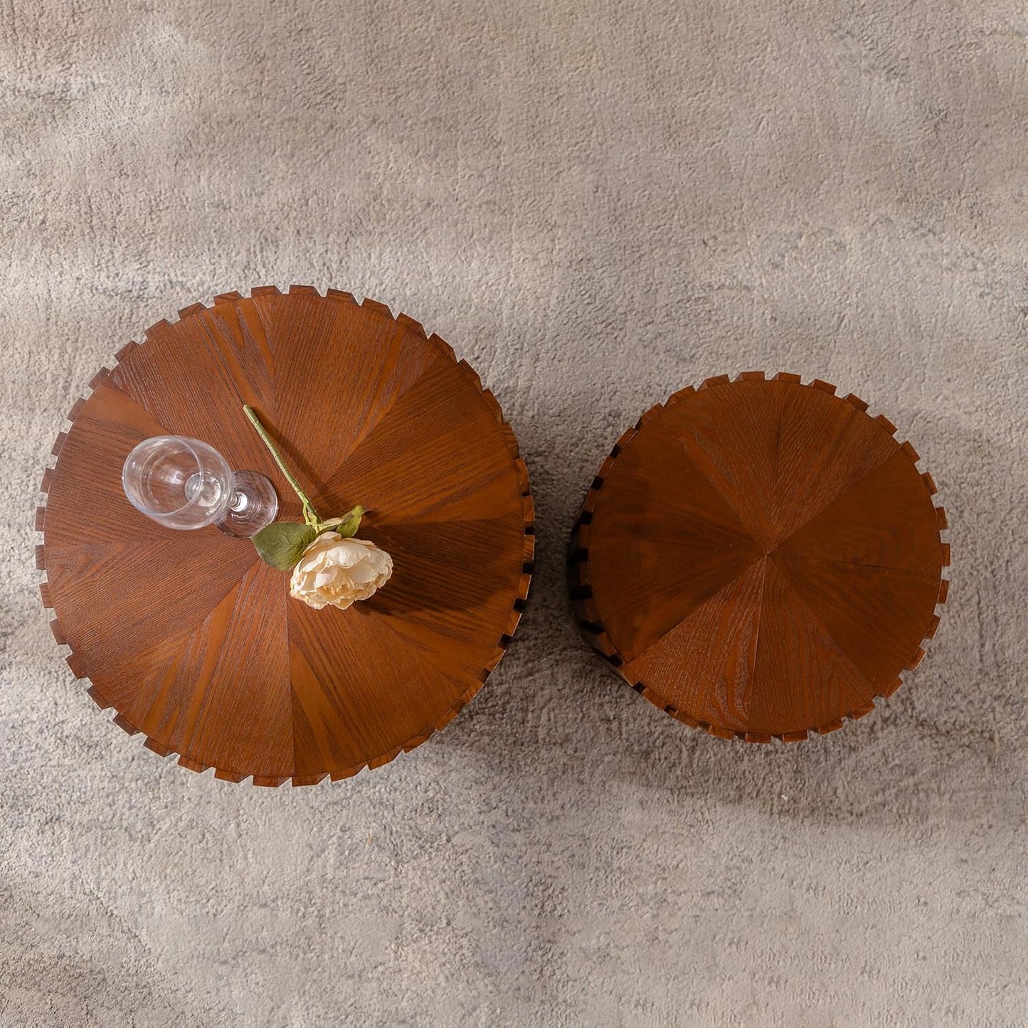 Nesting Round Coffee Table Set of 2, 18.9" Small Circle Accent End Table for Small Spaces, Morden Drum Side Table, Wooden Center Table for Living Room, Fully Assembled - Dark Walnut