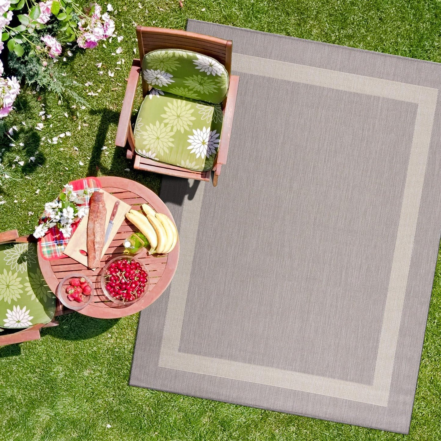 CAMILSON Outdoor Rug 5x7,Modern Outside Rugs for Patios Porches Waterproof Durable Washable Non-Shedding, Easy-to-Clean Indoor Outdoor Area Carpet (5 x 7, Bordered - Gray/White)
