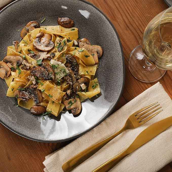 Gibson Elite Port Barton Plates and Bowls Sets, 12-Piece Stoneware Dinnerware Sets, Reactive Glaze Dish Set - Black