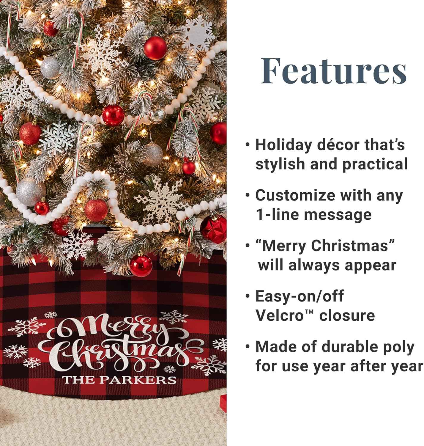 Let's Make Memories Personalized Buffalo Plaid Christmas Tree Skirt - Family Holiday Decor