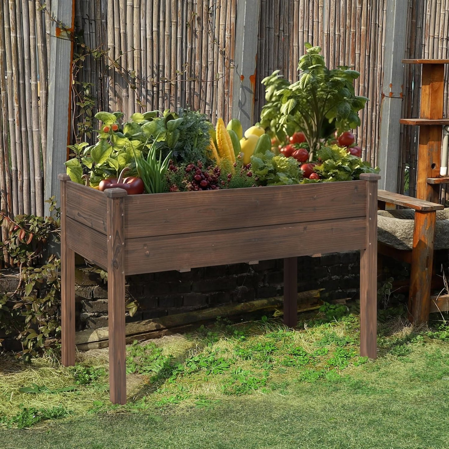 BlueWish Cedar Raised Garden Bed, 48" W x 24" D x 30" H Raised Garden Bed with Detachable Black Liner, 3 Drainage Holes, Planter Box for Outdoor, Patio, Backyard, Rustic