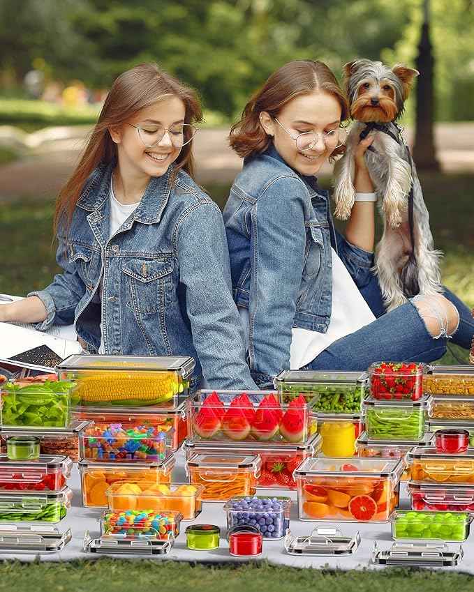 KEMETHY 70 PCS Food Storage Containers with Lids(35 Containers & 35 Lids), BPA-Free Plastic Food Containers for Kitchen Storage, Leak Proof, Reusable Meal Prep Containers with Labels & Pen