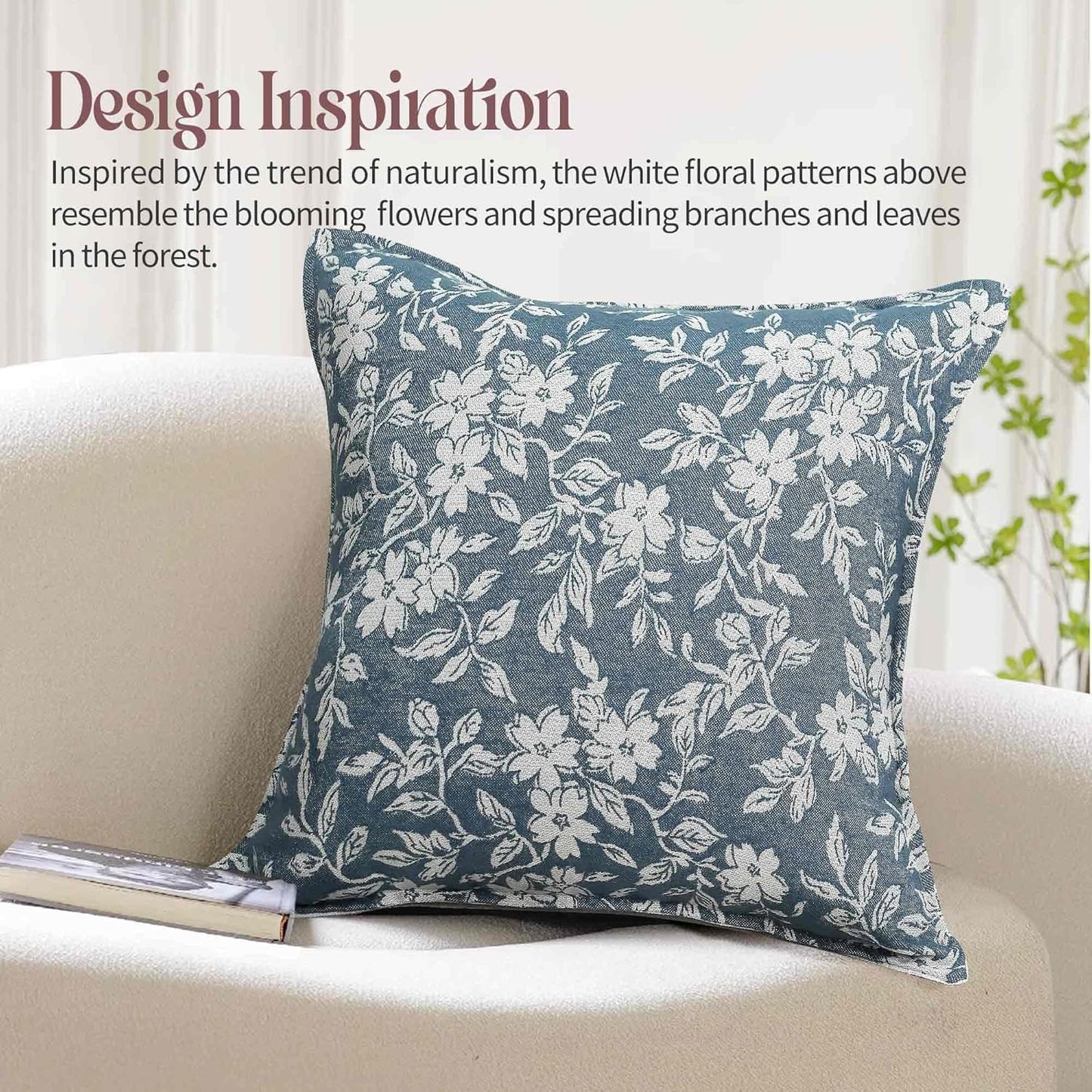 makkey Floral Pillow Covers 20x20 Inch Set of 2 Pastoral Throw Pillow Covers Jacquard Pillowcovers Couch Pillows for Living Room Farmhouse Accent Sofa Pillows