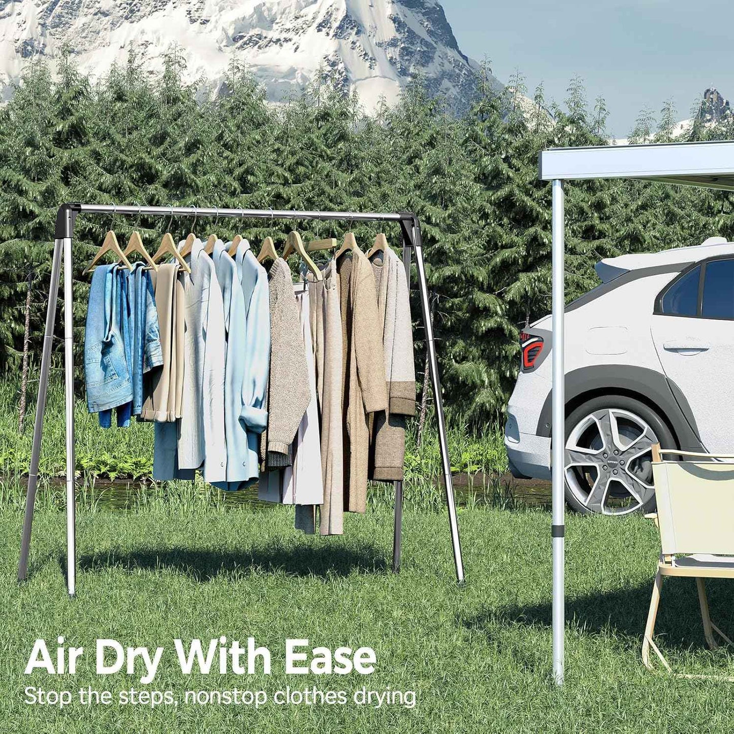 TOOLF Clothes Drying Rack Foldable, Laundry Drying Rack Stainless Steel, Portable Clothes Rack, Clothing Garment Rack, Drying Rack for Clothing, Indoor Outdoor, Free-Standing, Large Capacity