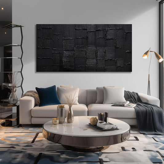 Large Abstract Pictures Wall Decor for Living Room Black Hand-Painted Oil Painting for Dining Room Minimalist Art Wall Decor for Office Size 29 x 58 Inch