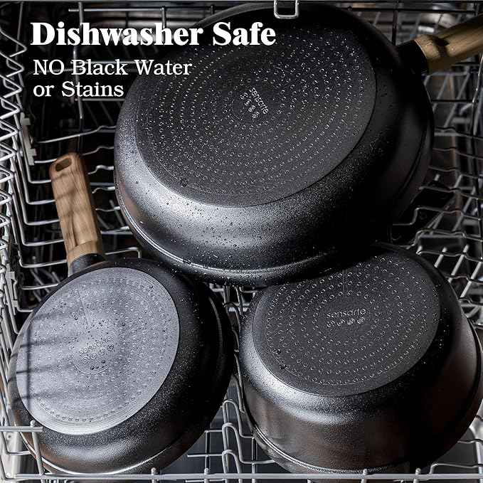 SENSARTE 20Pcs Nonstick Pots and Pans Set, Black Titanium Non Stick Cookware Set, Healthy Kitchen Cooking Set, Induction Compatible, Dishwasher Safe, PFOA/PFOS Free