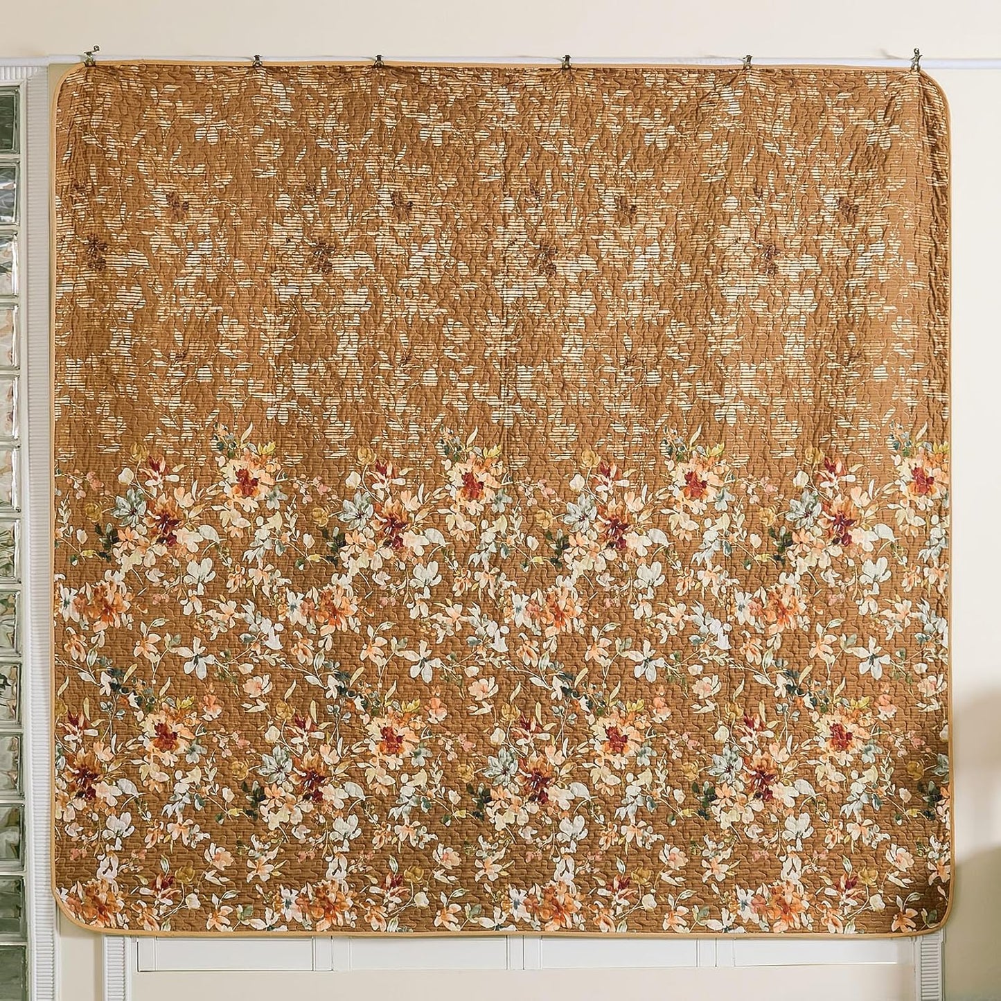 Dobuyly Brown Quilt Set Queen Size, Floral Bedspreads Coverlet Set, 3 Pieces Soft Lightweight Microfiber Farmhouse Botanical Quilt Bedding Set for All Seasons 96"x90"