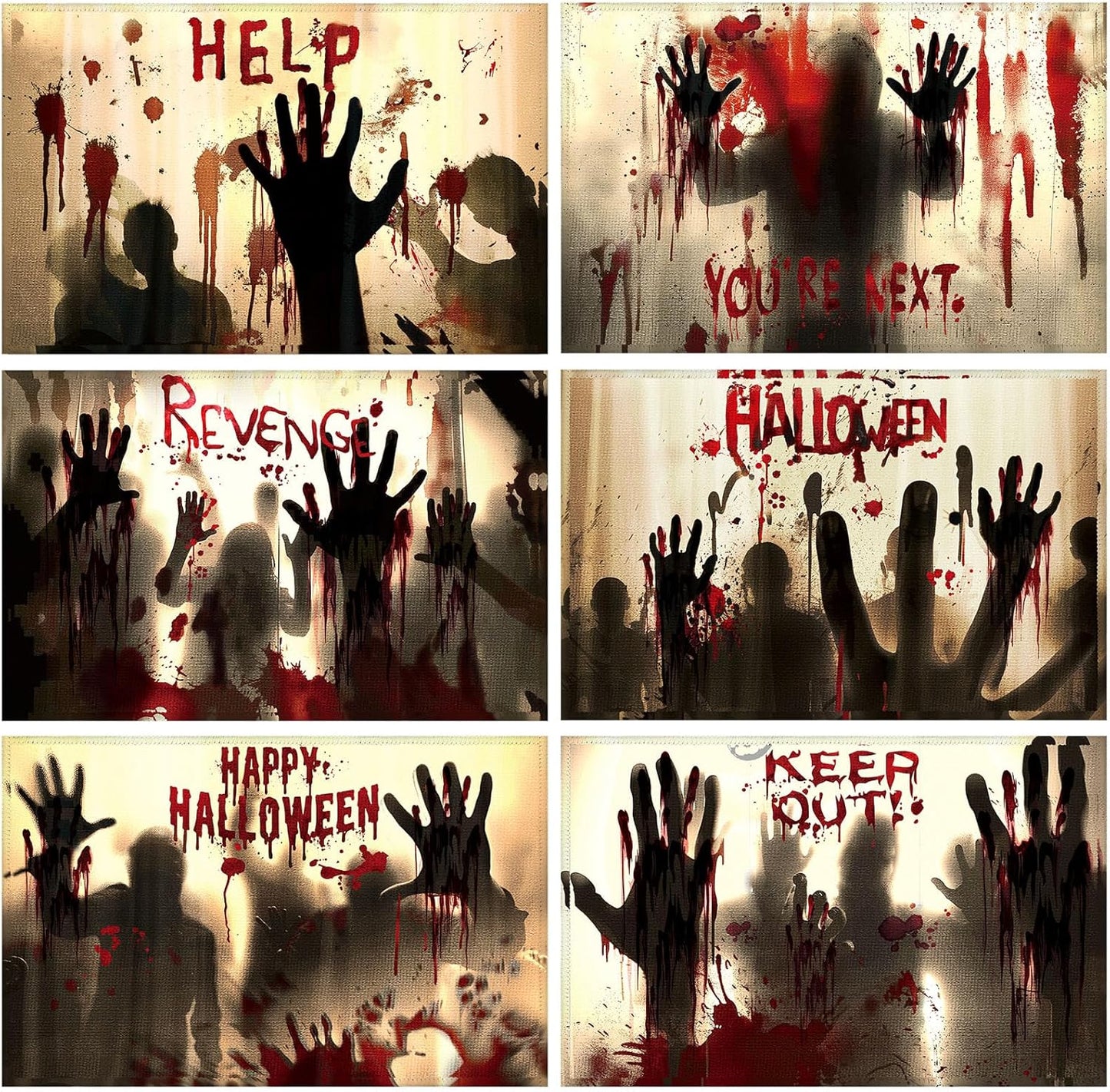 Umigy 6 Pcs Halloween Placemats 12"x18" Gothic Bat Placemats Kitchen Decoration Washable Witch Place Mats Rectangle Skull Table Mats for Halloween Dining Table Accessories (Bloody Hands Style)