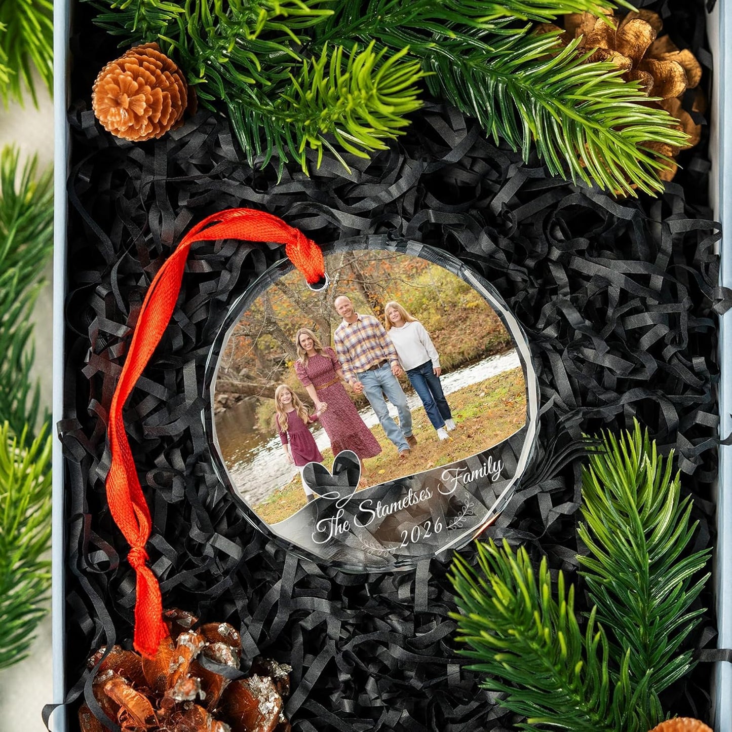 Crystal Ornament Photo, Glass Christmas Ornaments, Personalized Family Ornaments, from Photo, with Pictures, Mothers Day, Fathers Day Ornament with Custom Name, Photo, Date 2026