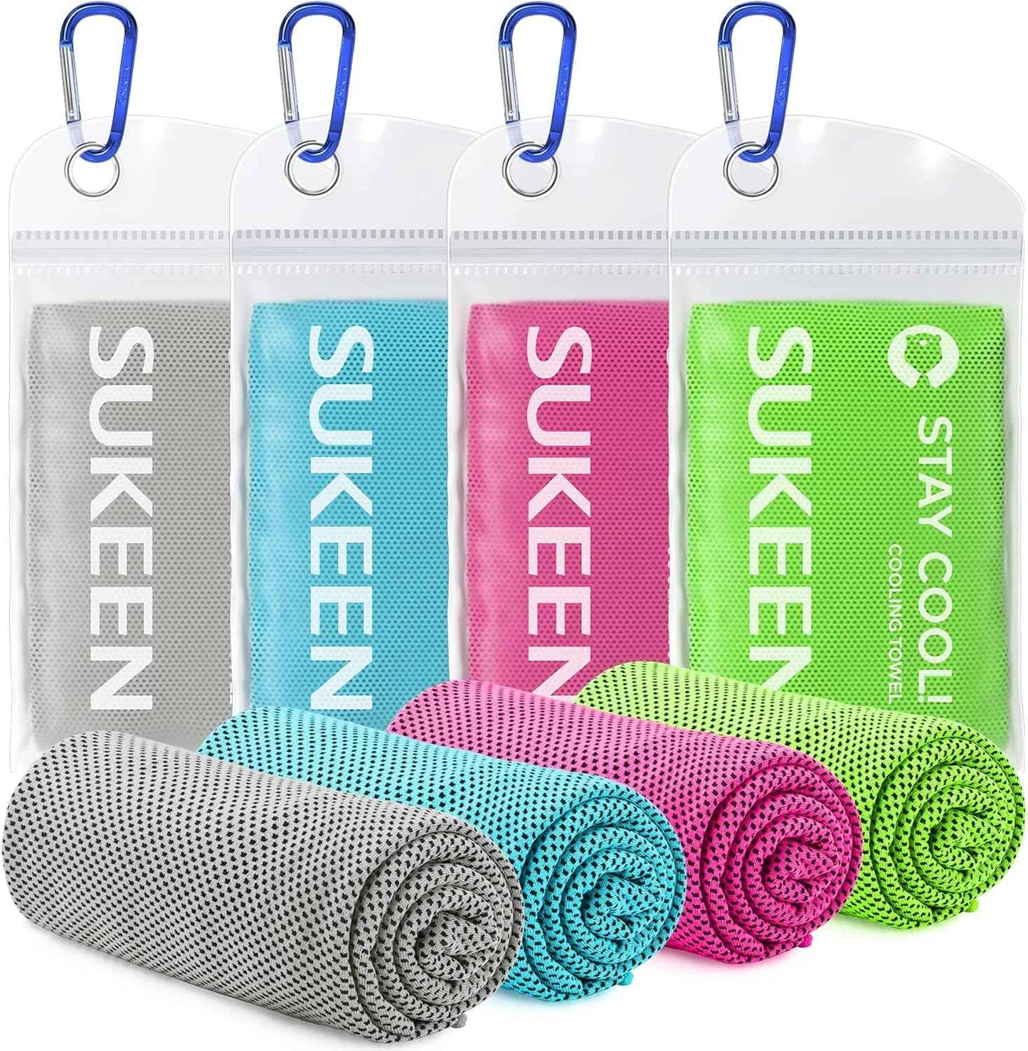Sukeen 4pack Cooling Towel (40"x12"), Ice Towel,Soft Breathable Chilly Towel,Microfiber Towel for Yoga,Sport,Running,Gym,Workout,Camping,Fitness,Workout & More Activities