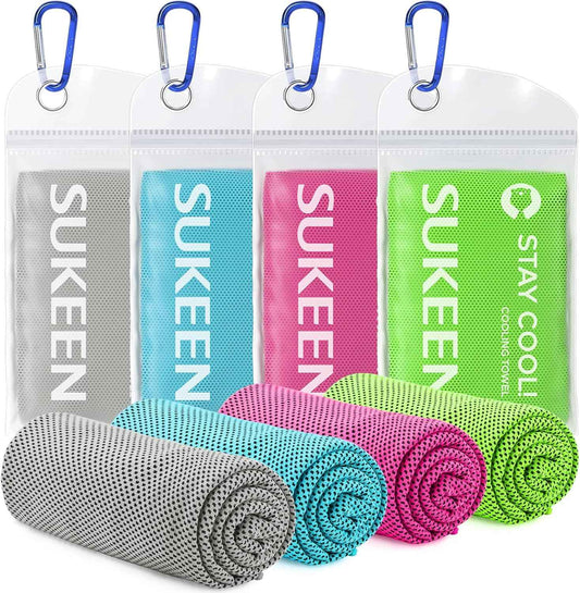 Sukeen 4pack Cooling Towel (40"x12"), Ice Towel,Soft Breathable Chilly Towel,Microfiber Towel for Yoga,Sport,Running,Gym,Workout,Camping,Fitness,Workout & More Activities