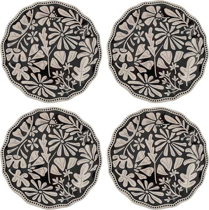 Karma, 8.75 inches Melamine Salad Plates Set of 4, Reusable Dishwasher Safe Plates for Outdoor and Indoor, Dusk Floral
