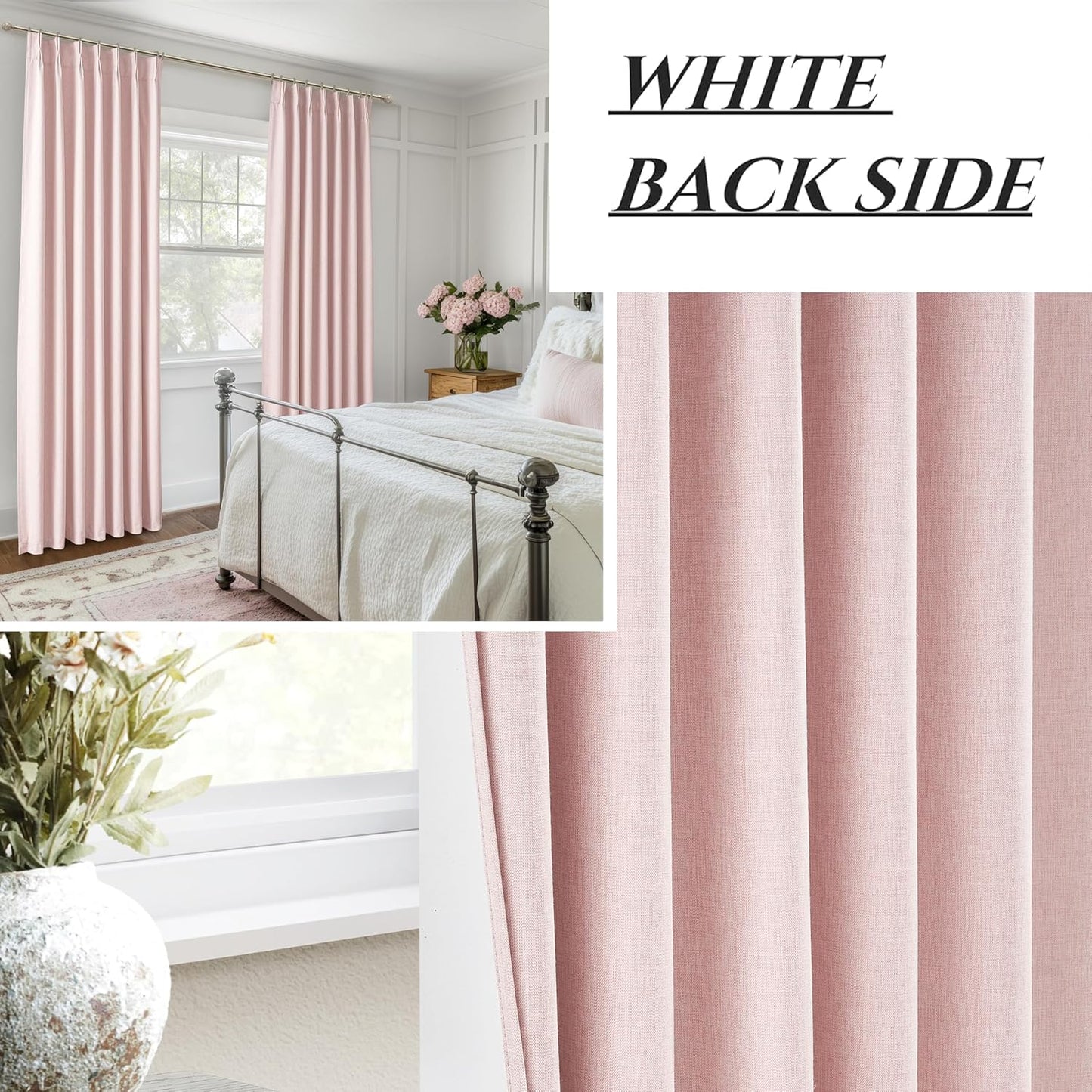 Baby Pink Modern Pinch Pleated Curtains & Drapes 84 Inch Length 2 Panels Set for Living Room, Blackout Thick Linen Blend Thermal Privacy Baby Girls Room Window Curtain with Hooks Ring 40"x84"