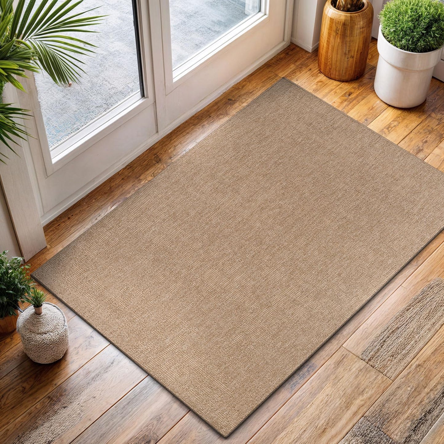 CAMILSON Easy Jute Rug 2x3, Indoor Outdoor Natural Color Fiber Area Rugs for Living Room and Kitchen Rug, Solid Boho Woven Design, Easy-Cleaning, Washable Outside Carpet Alfombras (2 x 3)