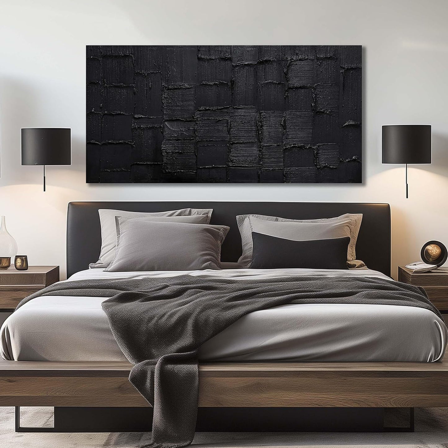 Large Abstract Pictures Wall Decor for Living Room Black Hand-Painted Oil Painting for Dining Room Minimalist Art Wall Decor for Office Size 29 x 58 Inch