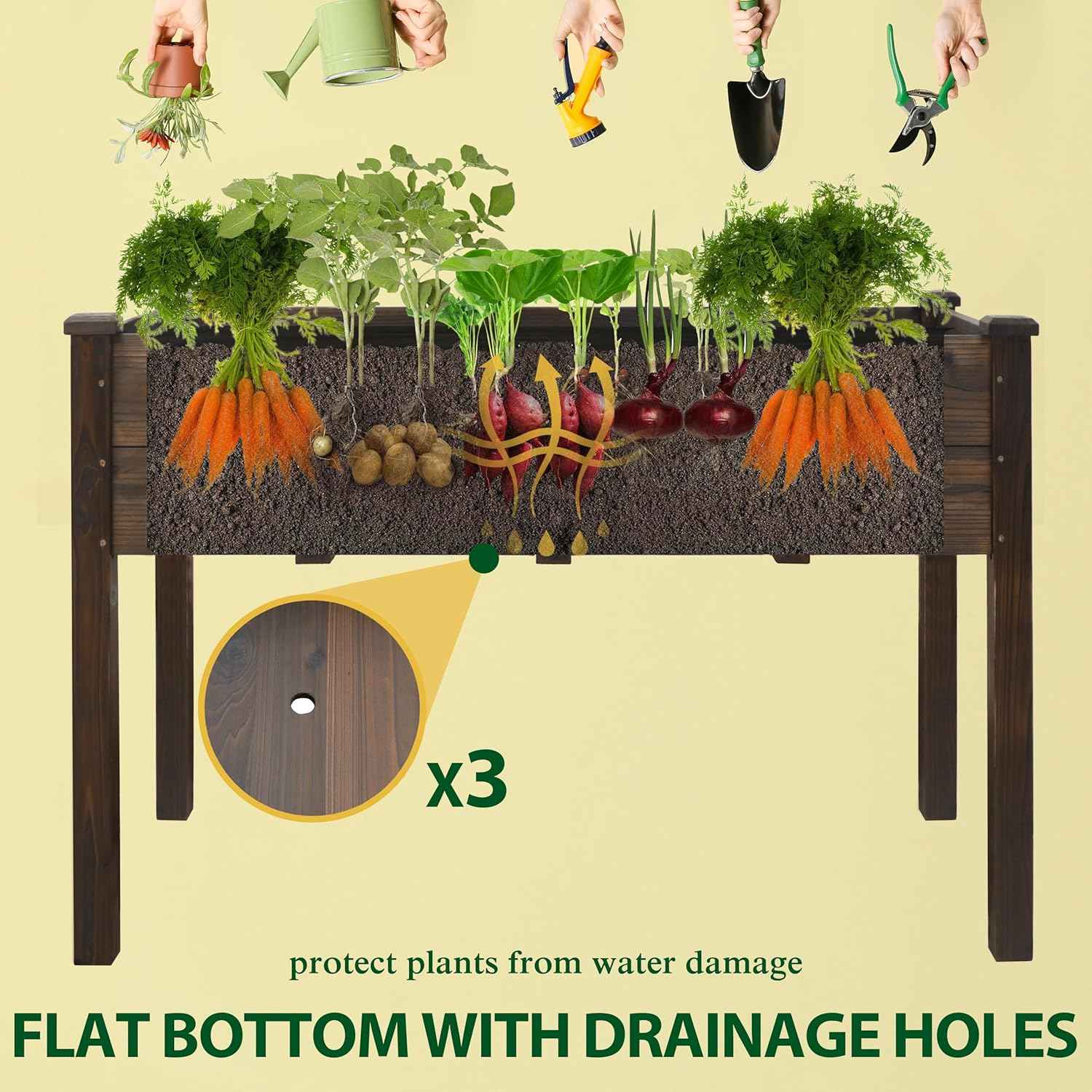 BlueWish Cedar Raised Garden Bed, 48" W x 24" D x 30" H Raised Garden Bed with Detachable Black Liner, 3 Drainage Holes, Planter Box for Outdoor, Patio, Backyard, Rustic