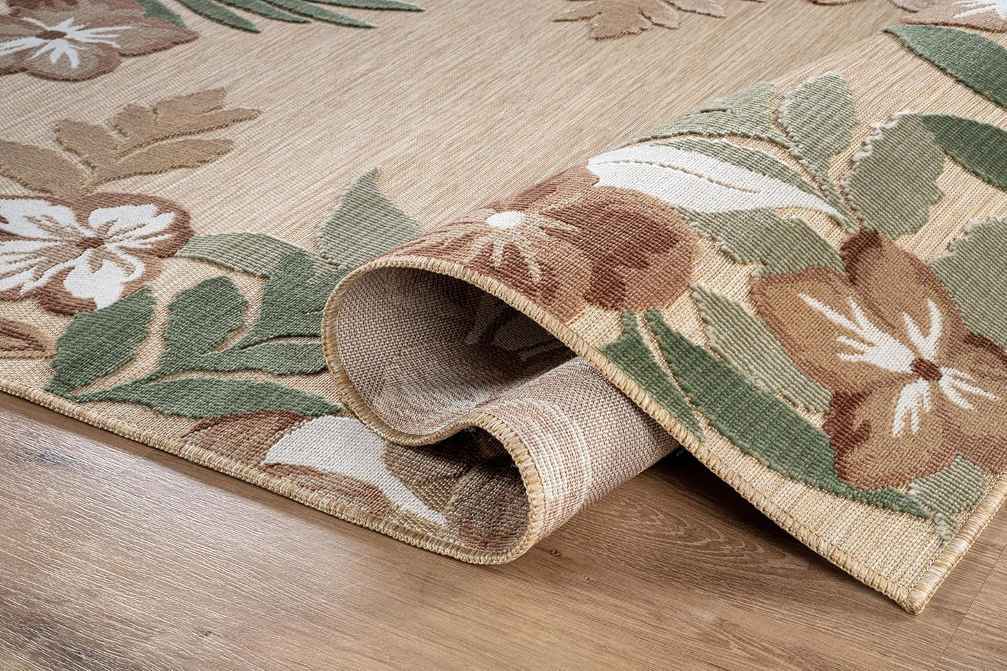 Outdoor Rug 9x12 Washable Area Rugs Indoor Outdoor Carpets Beige Border Floral Non Shedding Waterproof Easy Clean Patio Deck Porch Living Room Bedroom Garden RV (9 X 12 Beige)