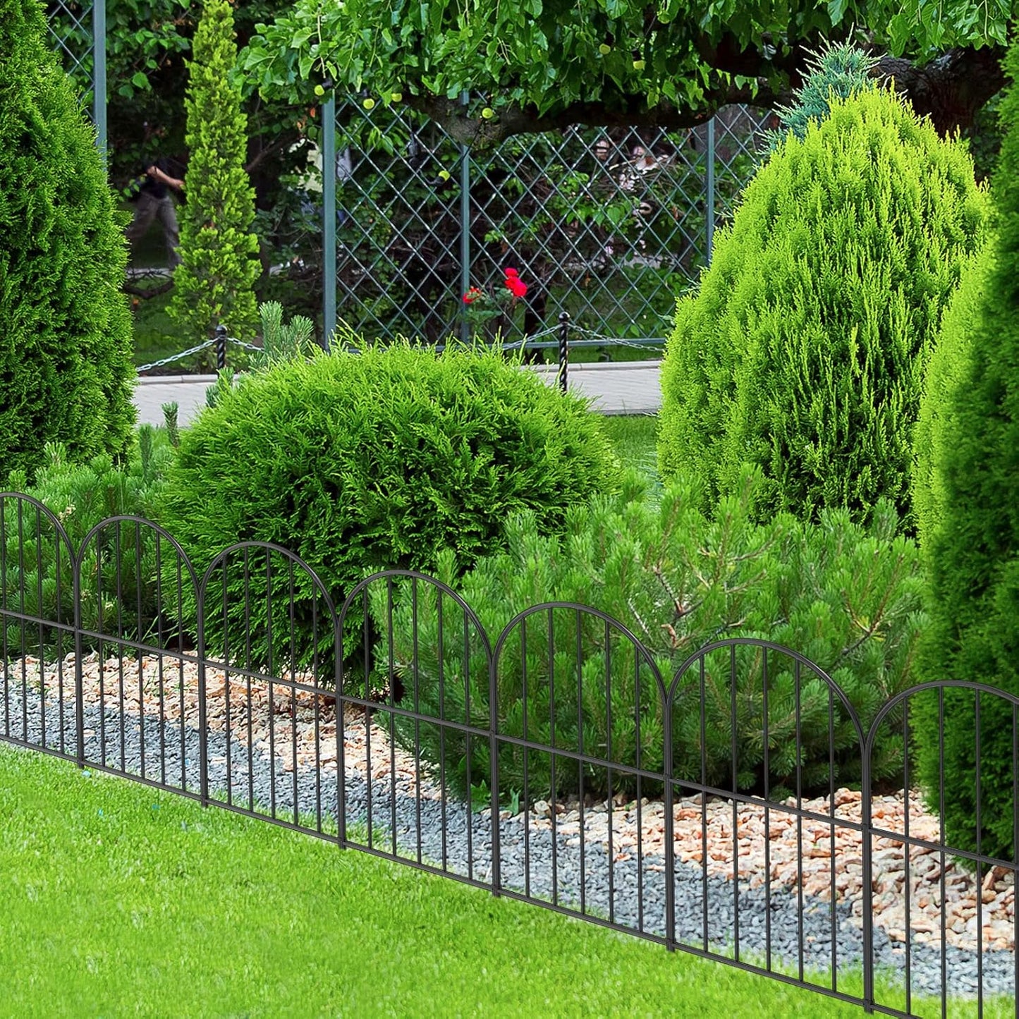 OUSHENG Small Decorative Garden Fence, 10ft (L) x 16.5in (H) Fencing, Rustproof Metal Wire Panel Border Animal Barrier for Dog, Flower Plant Edging for Yard Backyard Outdoor, Arched