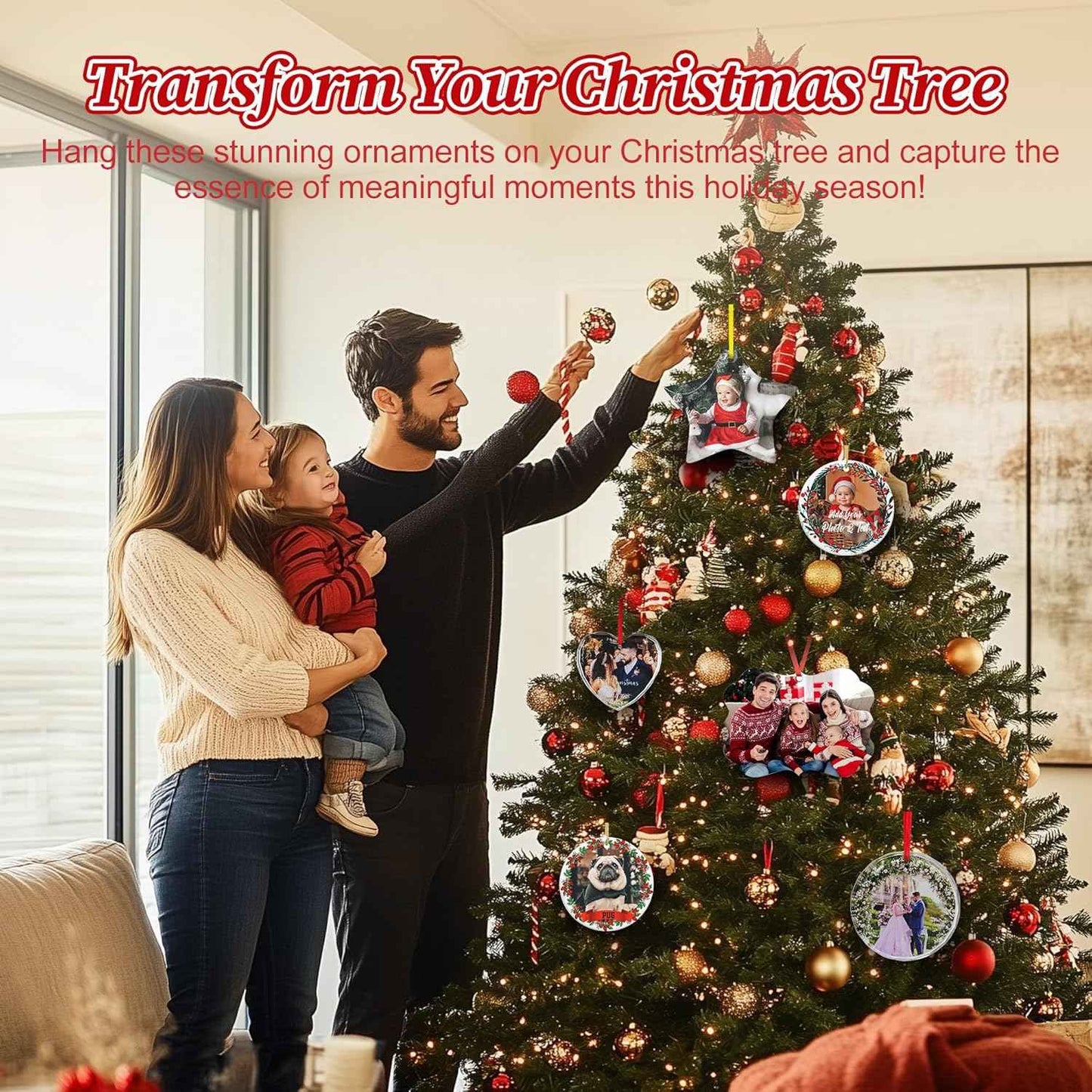 Double Sided Personalized Christmas Ornaments with Photo Custom Christmas Ornament 2025 Customized Xmas Wreath Ornaments for Family Friend Dog Gift - Ceramic, Glass, Wood, Acrylic Materials