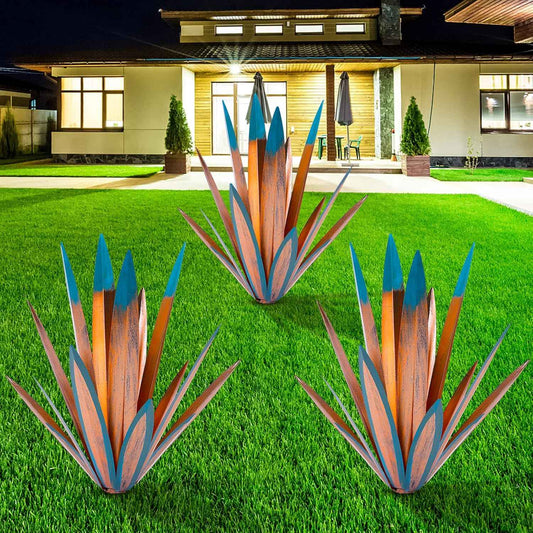 Homight Large Tequila Rustic Sculpture, Rustic Metal Agave Plants for Outdoor Patio Yard, Home Decor Hand Painted Metal Agave Garden Yard Statue, Outdoor Lawn Ornaments (3 Big)