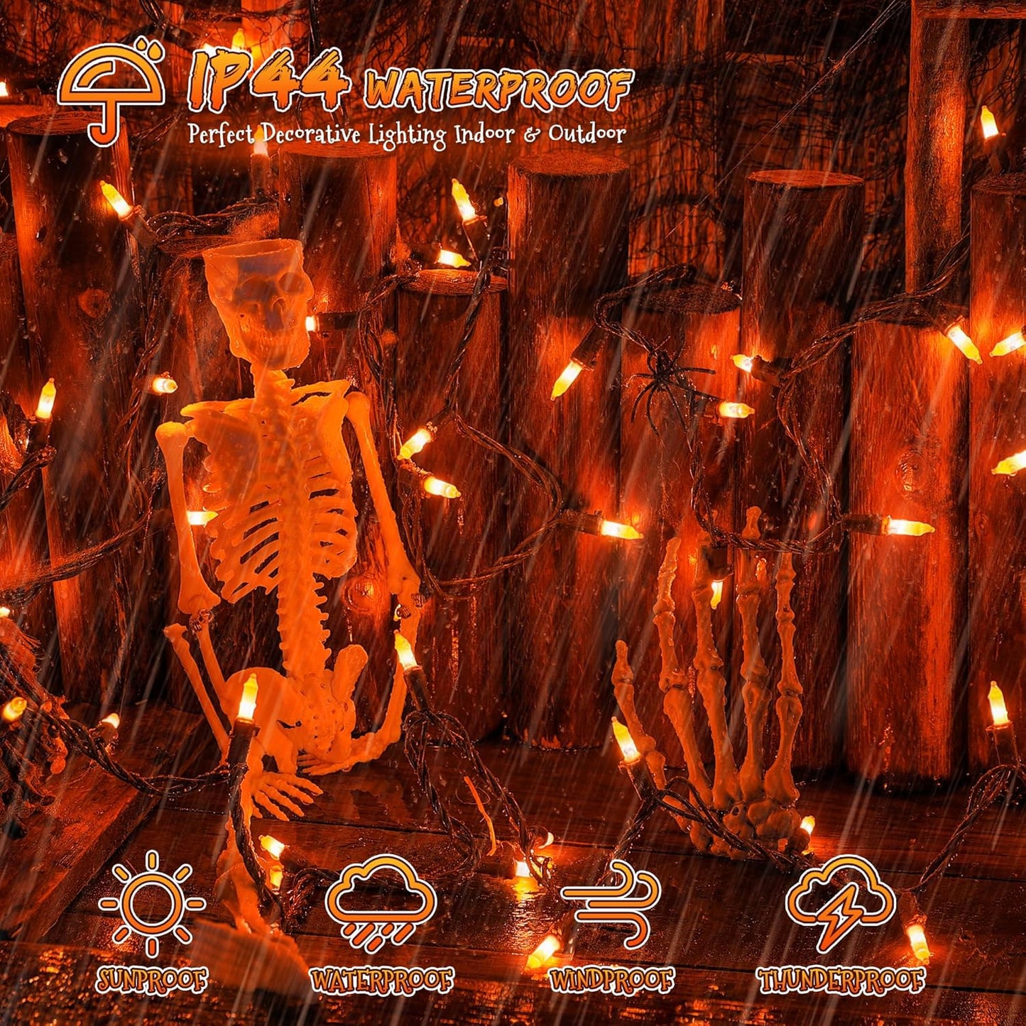 YOUNGAR Orange Halloween & Christmas Lights - 13FT, 50 UL Approved, Incandescent Mini Lights with Brown Wire, Plug in for Indoor & Outdoor Tree, Patio, Garden Xmas Decor