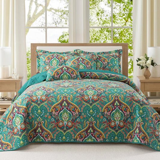 VAPUTAR Cotton King Quilt Bedding Set - 3Pieces Quilt King Size with Floral Pattern, Soft Lightweight Quilted King Size Bedspread (98*106 inch), Reversible Bedspread Coverlet Suitable for All Season