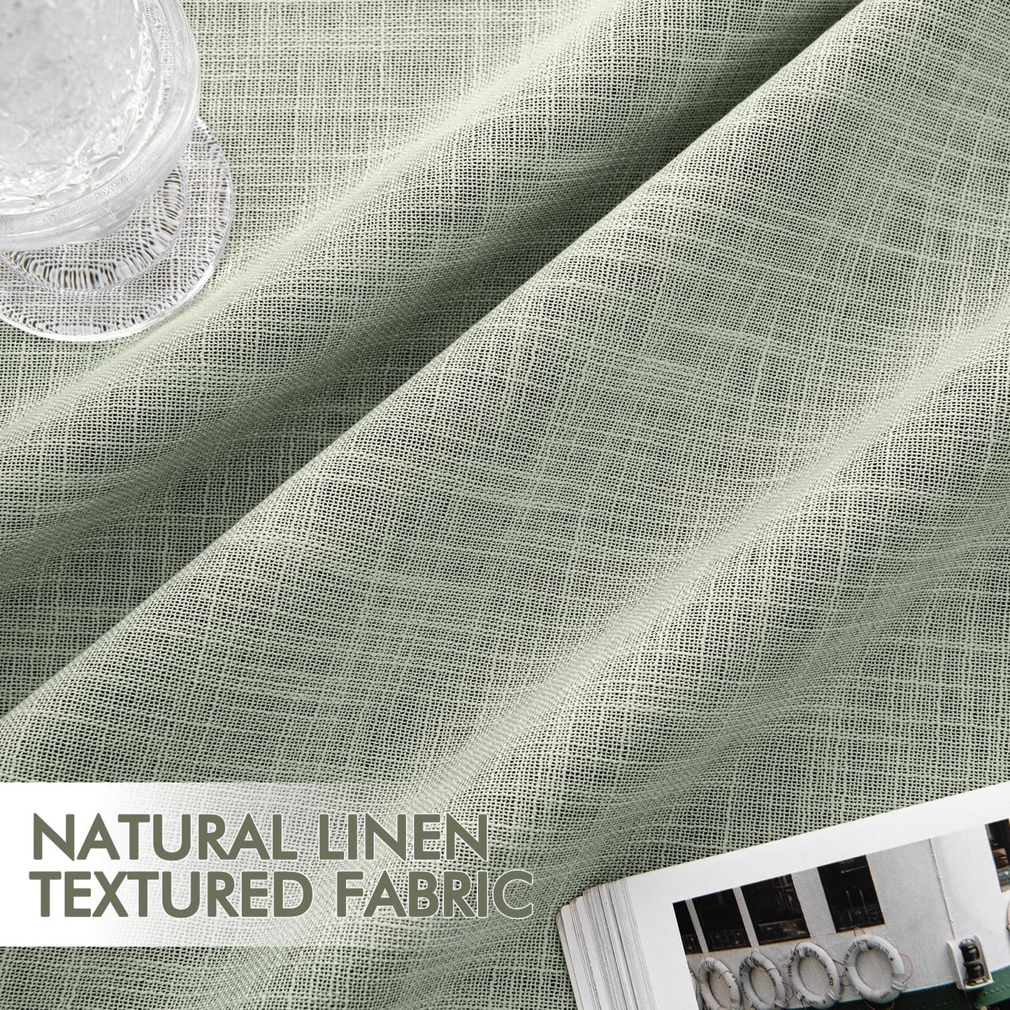 MIULEE Sage Green 100% Blackout Linen Curtains 120 Inch 2 Panels Set Double Sided No Coating Pinch Pleated Back Tab Black Out 10 FT Extra Long Thermal Insulated Bedroom Living Room Darkening Drapes