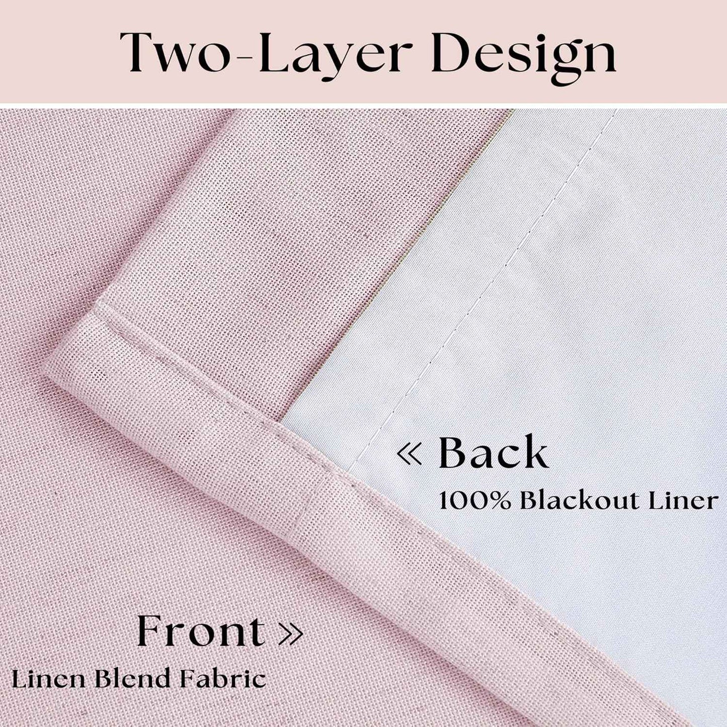Pale Pink Linen Pinch Pleated Curtains 90 Inches Long Complete Blackout for Girls Bedroom Funky Cute Window Curtains Noise Heat Blocking Heavy Insulated Drapes Baby Pink Dusty Blush for Nursery