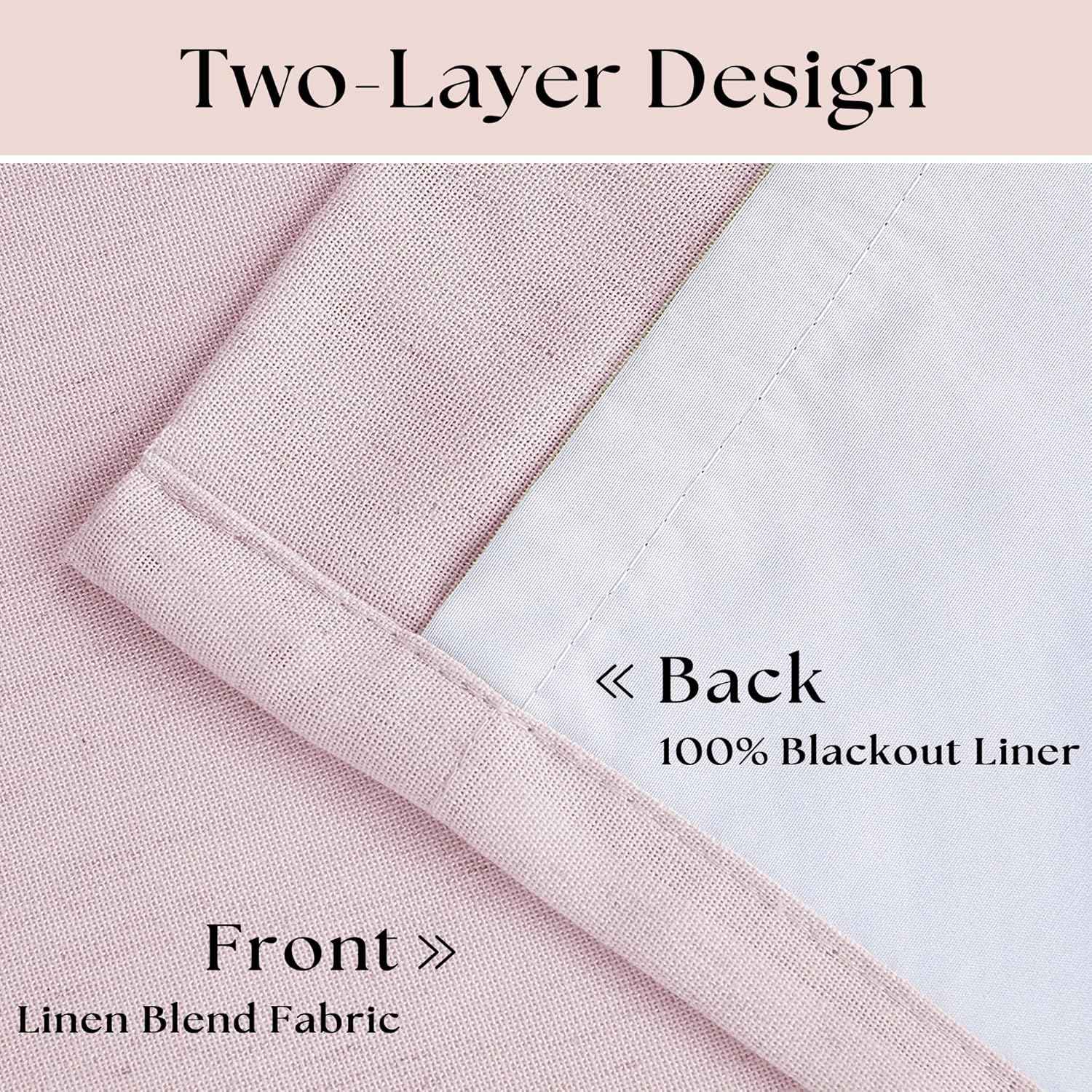 Pale Pink Linen Pinch Pleated Curtains 90 Inches Long Complete Blackout for Girls Bedroom Funky Cute Window Curtains Noise Heat Blocking Heavy Insulated Drapes Baby Pink Dusty Blush for Nursery