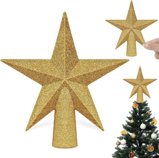 Christmas Tree Topper, 1PCS 6" Gold Glitter Star Tree Topper, 3D Xmas Shatter-Proof Mini Bethlehem Star Tree Topper Decorations, Waterproof Christmas Decor for Holiday Home Outdoor Ornament