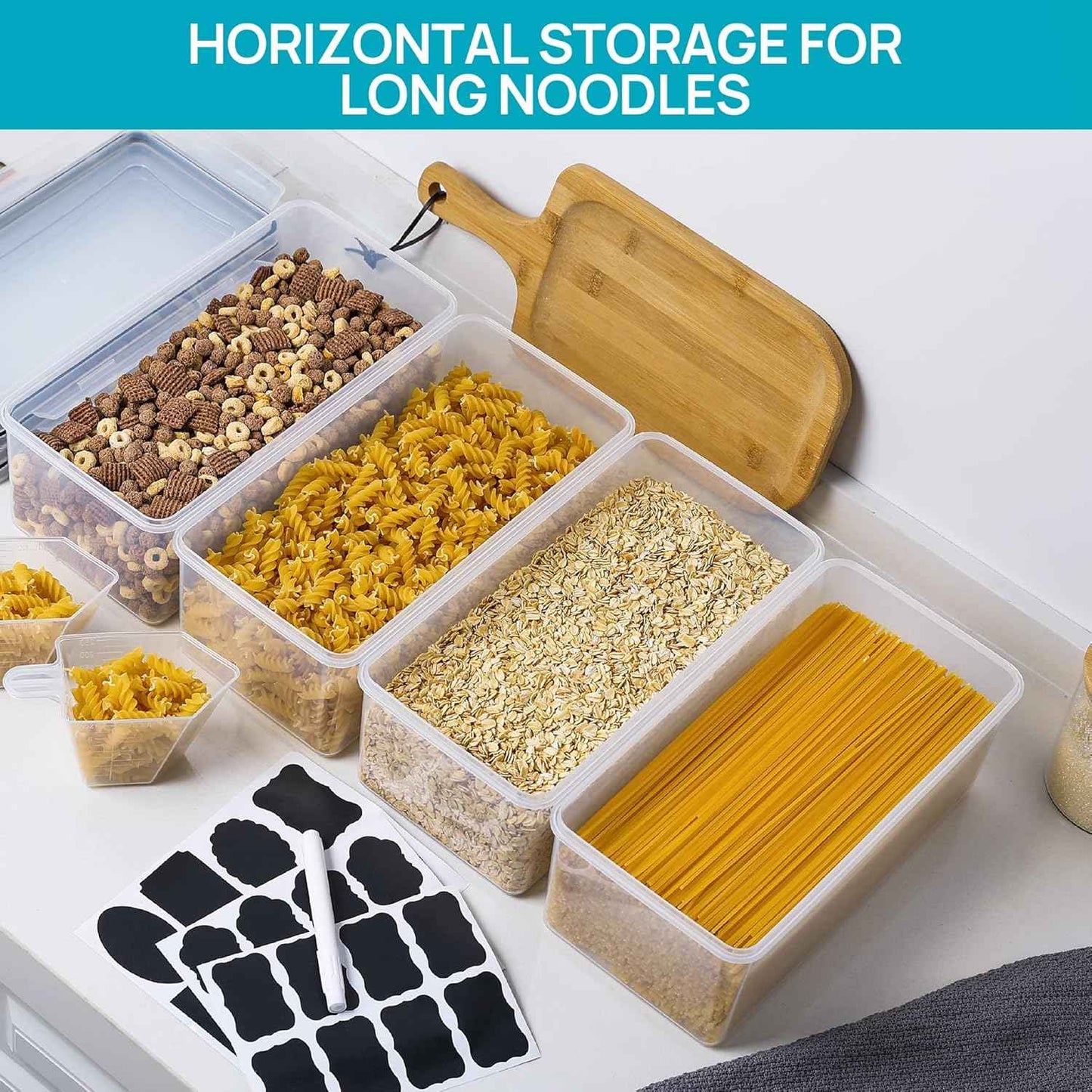 Vtopmart Airtight Food Storage Containers with Lids 4PCS Set 3.2L, Plastic Spaghetti Canisters for Pasta organizer, BPA Free Air Tight Kitchen Pantry Organization