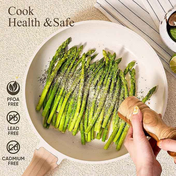 CAROTE 21Pcs Pots and Pans Set, Nonstick Cookware Sets, White Granite Induction Cookware Non Stick Cooking Set w/Frying Pans & Saucepans(PFOS, PFOA Free) Mothers Day