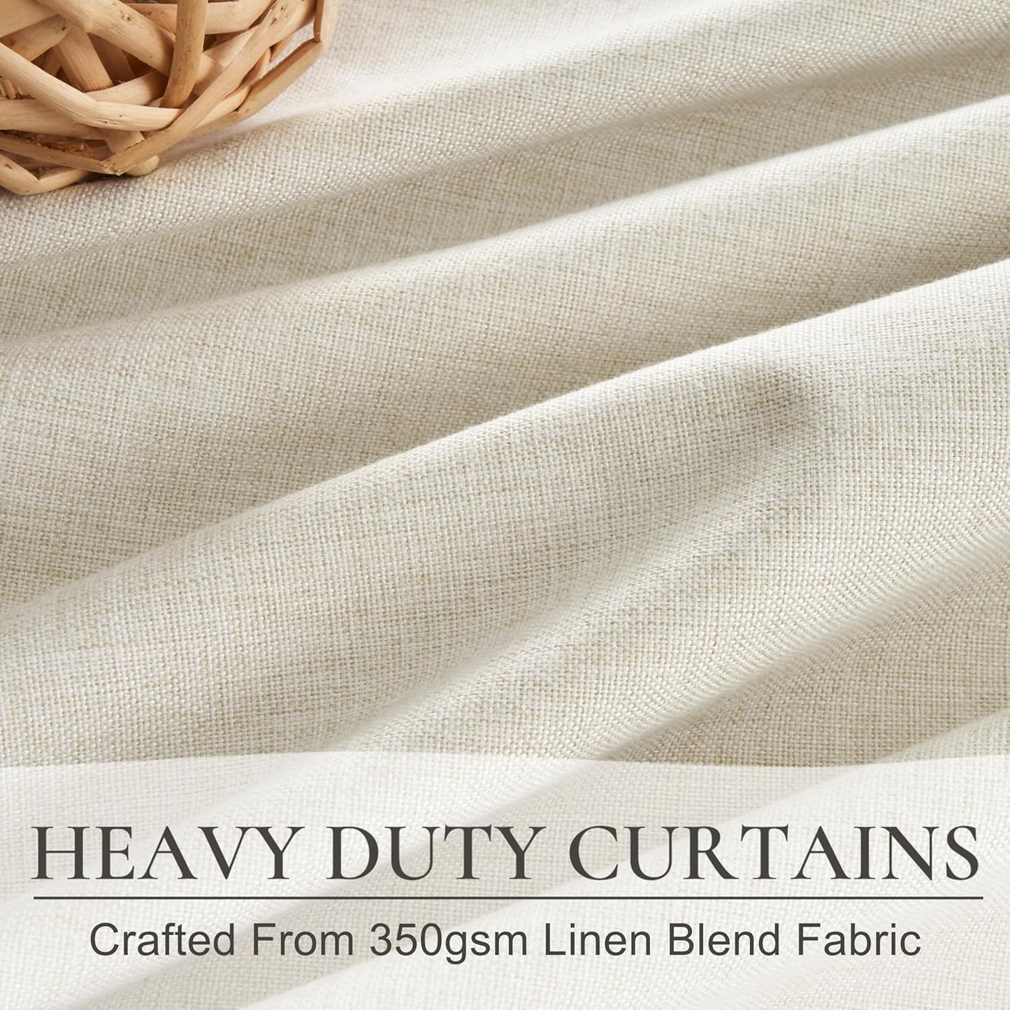 Extra Long Pleated Black Out Curtains 108 Inches Long for Living Room, Boho Cream Natural Linen Blend Patio Door Curtain with Track Back Tab 2 Panels Set Insulated Privacy Window Drapes 9 FT Length
