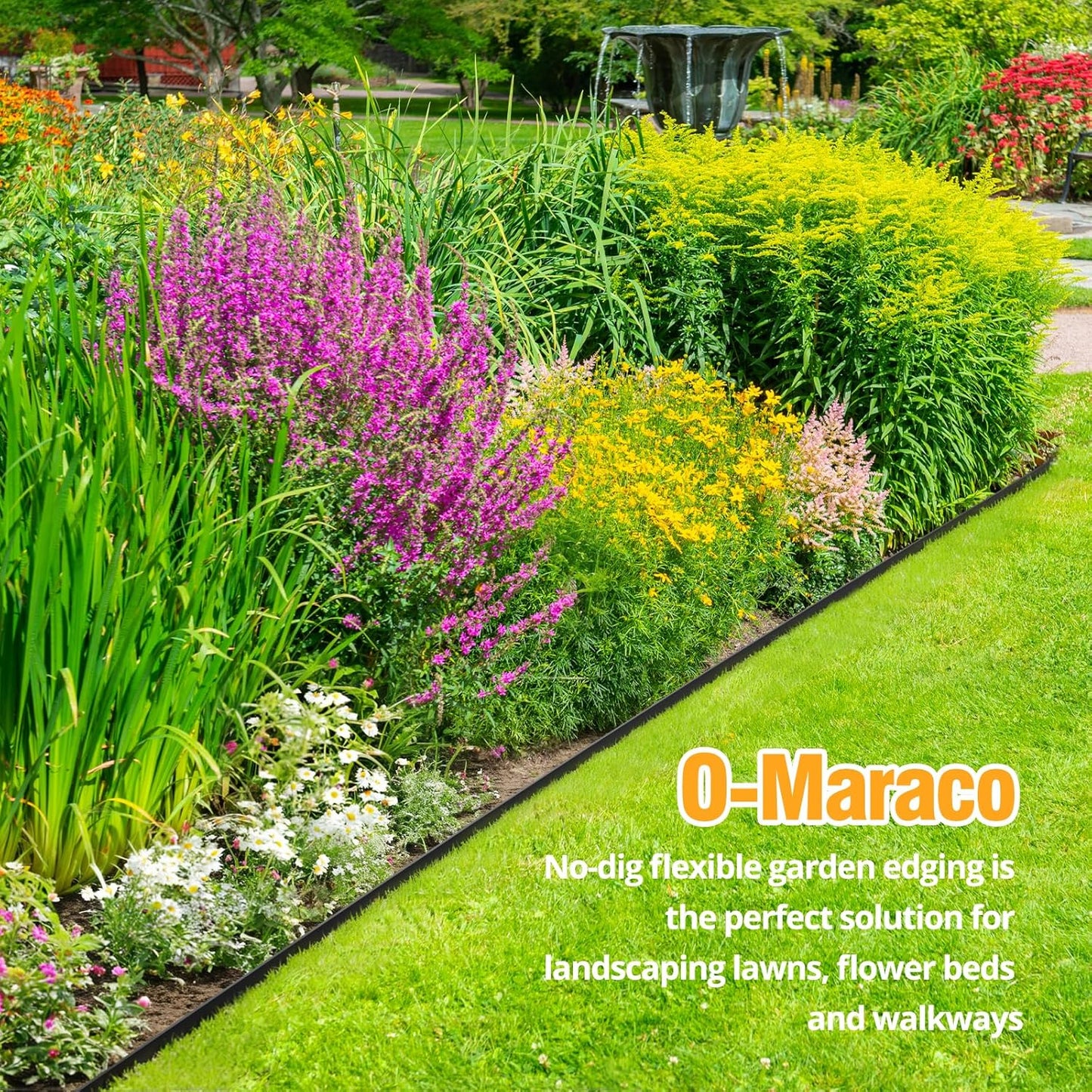 40FT Landscape Edging No-Dig, 2 Inch Tall Heavy Duty Plastic Garden Edging Border with 40 Anchoring Spikes for Lawn, Flower Bed & Decorative Yard