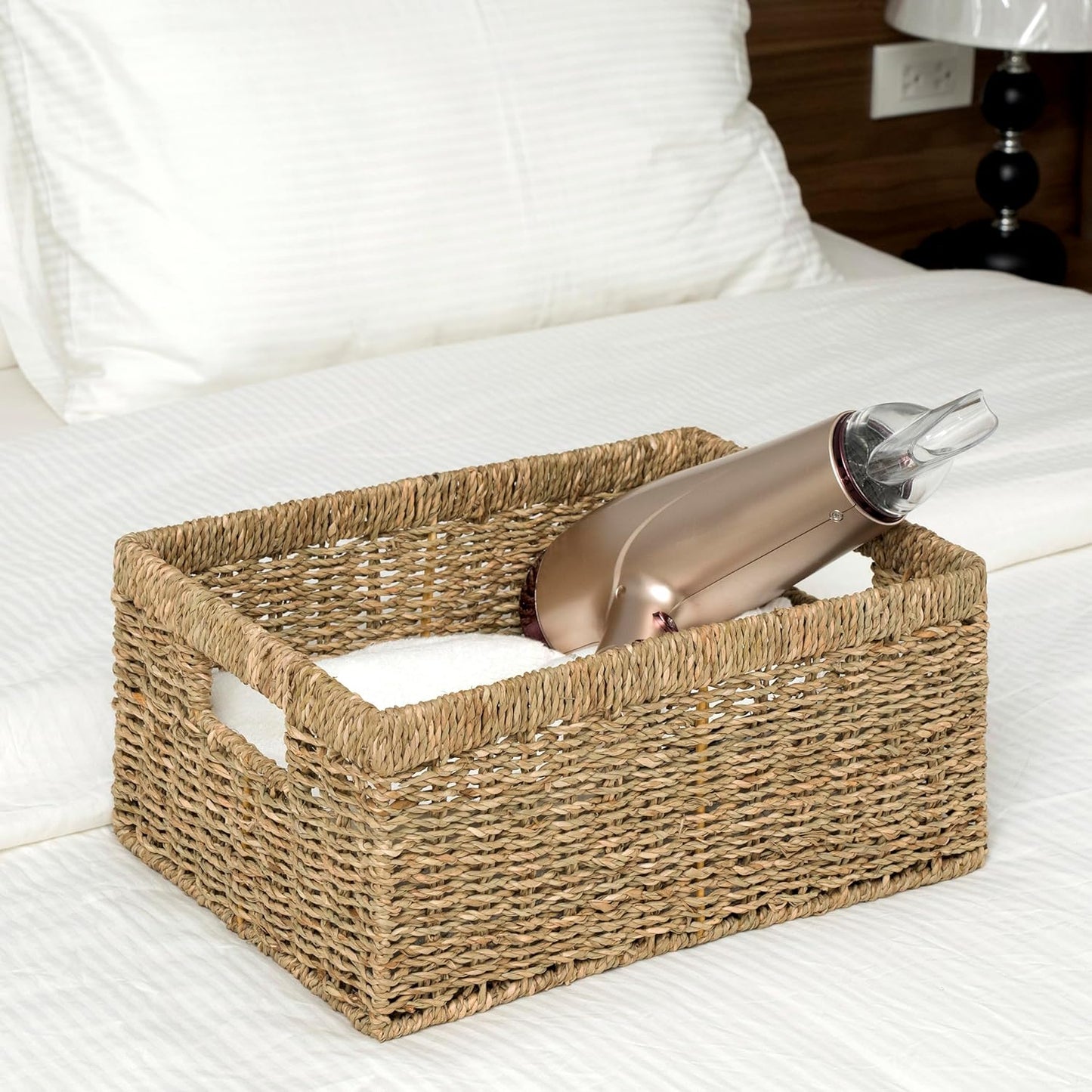 CENBOSS Wicker Baskets (Large, Seagrass, 1PC) Rattan Storage Baskets for Shelves, Woven Seagrass Holder