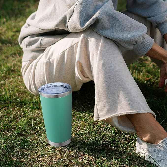 AIANJI 20oz Tumbler Bulk Stainless Steel Tumblers with Lid Vacuum Insulated Double Wall Travel Coffee Mug Powder Coated Tumbler Cup for Hot and Cold Drinks(Light Blue, 1 pack)