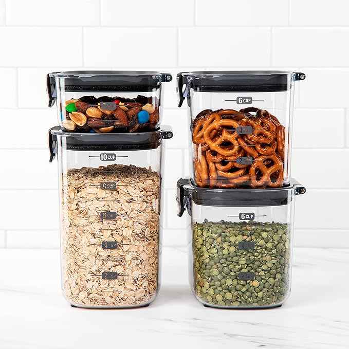 Progressive International ProKeeper+ 4-Piece Clear Plastic Modular Airtight Pantry Food/Snack Kitchen Storage Organization Container Canister Set