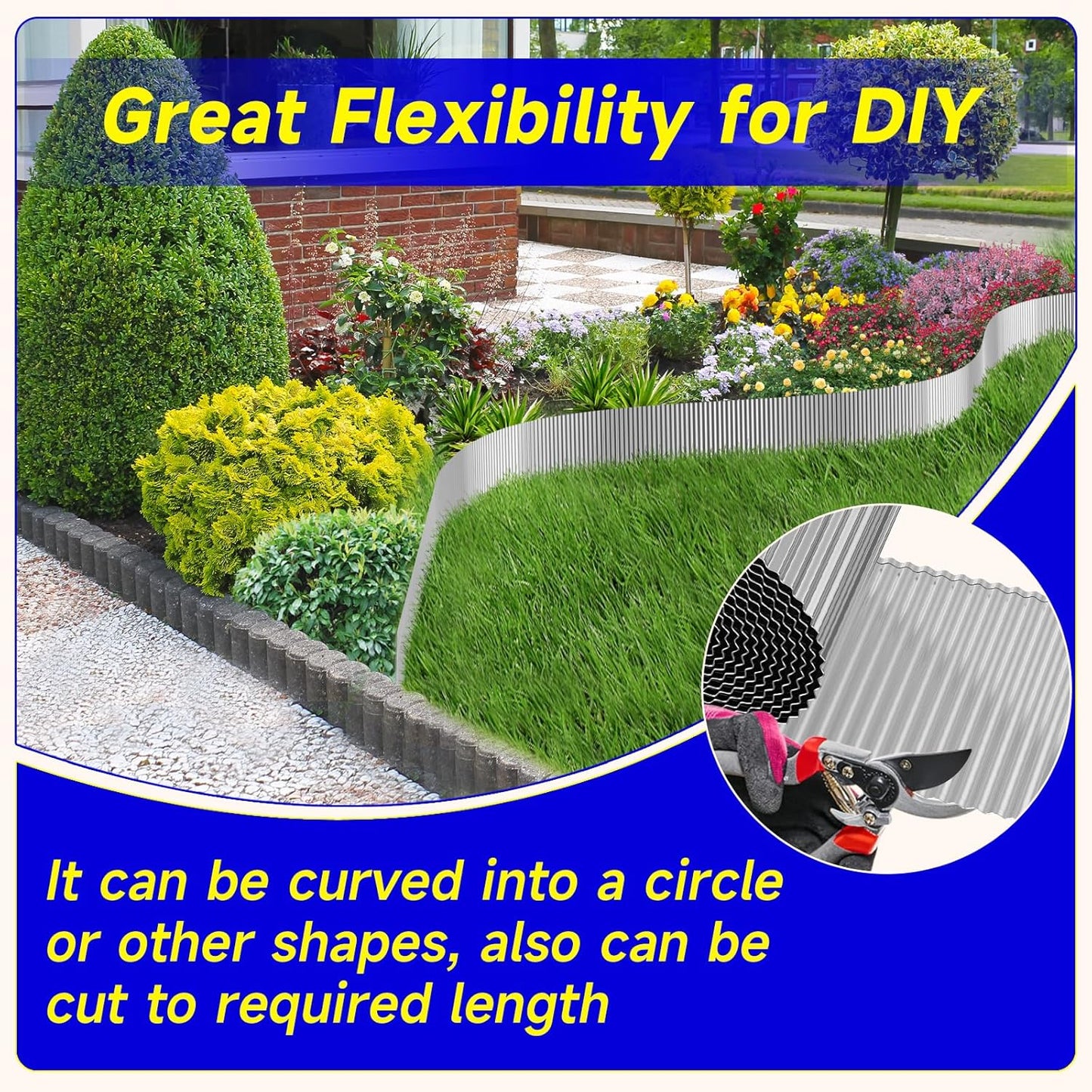 Corrugated Garden Edging,4"×10Ft Galvanized Steel Landscape Edging & Lawn Edging Border,Metal Garden Border for Flower Beds,Garden,Lawn,Raised Beds & Tree Surrounds(Silver)