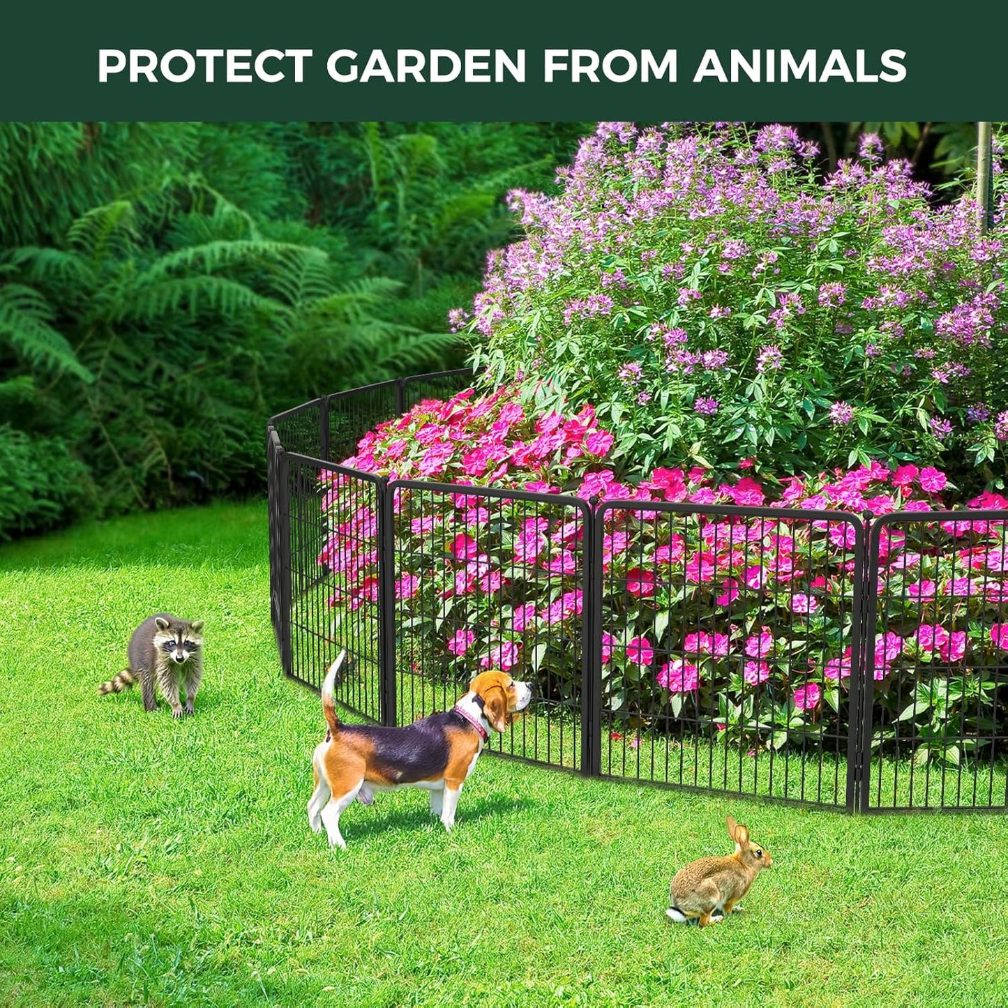 FXW Garden Fence Outdoor for The Yard – 32in(H) x 54.0ft(L) Heavy Duty Metal Animal Barrier for Dog and Rabbit, Decorative Dog Fence, 24 Panels, Black