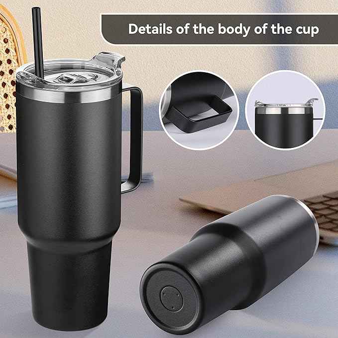 HASLE OUTFITTERS 40 oz Stainless Steel Tumbler with Handle, Vacuum Insulated Tumblers Bulk, Reusable Double Wall Travel Coffee Mug, Durable Powder Coated Water Bottle(Black, 1)