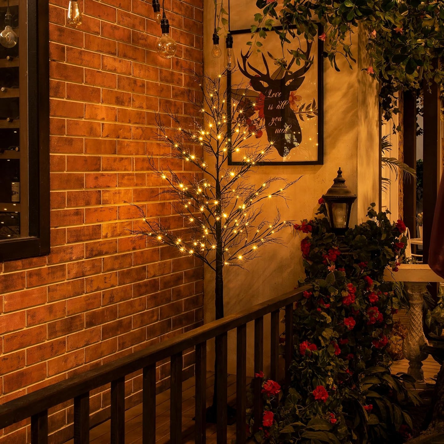 Lightshare 6FT Lighted Willow Tree with 120 Warm LED Lights, Spooky Bare Branch Tree for Indoor Outdoor Decoration, Bendable Branches, Holiday Décor for Porch, Party, Home, Halloween & Christmas