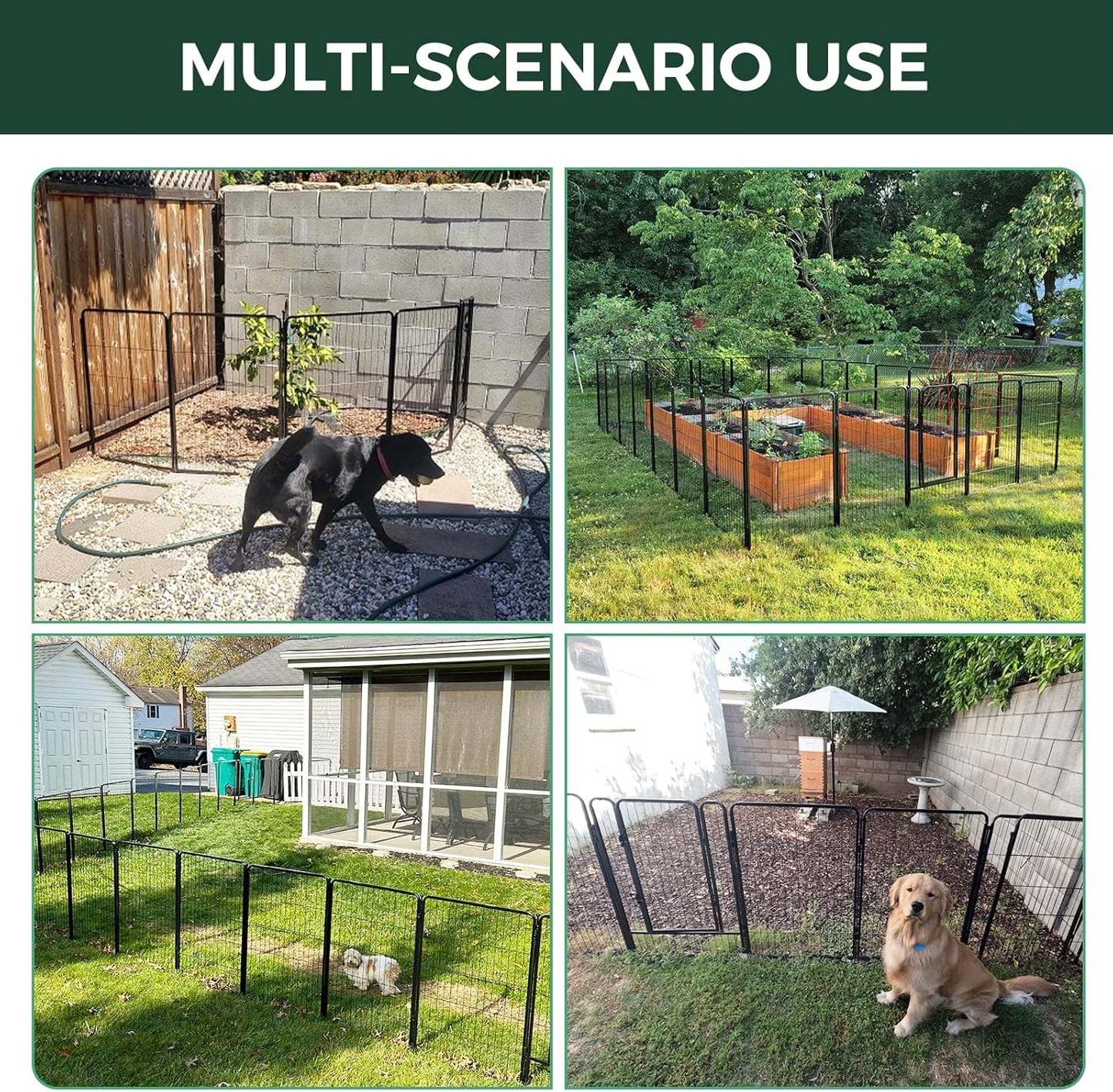FXW Garden Fence Outdoor for The Yard – 50in(H) x 20.0ft(L) Heavy Duty Metal Animal Barrier for Dog and Rabbit, Decorative Dog Fence, 8 Panels, Black