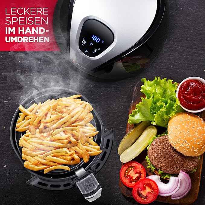 alpina Hot air fryer, fryer, roasting, frying, grilling, roasting and frying, up to 80% less fat, 2-4 people, 2.4 liters, black
