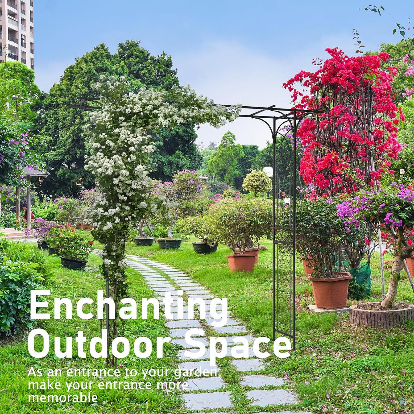 VINGLI Garden Arbor, Arch for Wedding Ceremony Party, Christmas Garden Decor Steel Garden Trellis for Plant Climbing, Pergola for Garden, Backyard, Lawn (Flat Top)