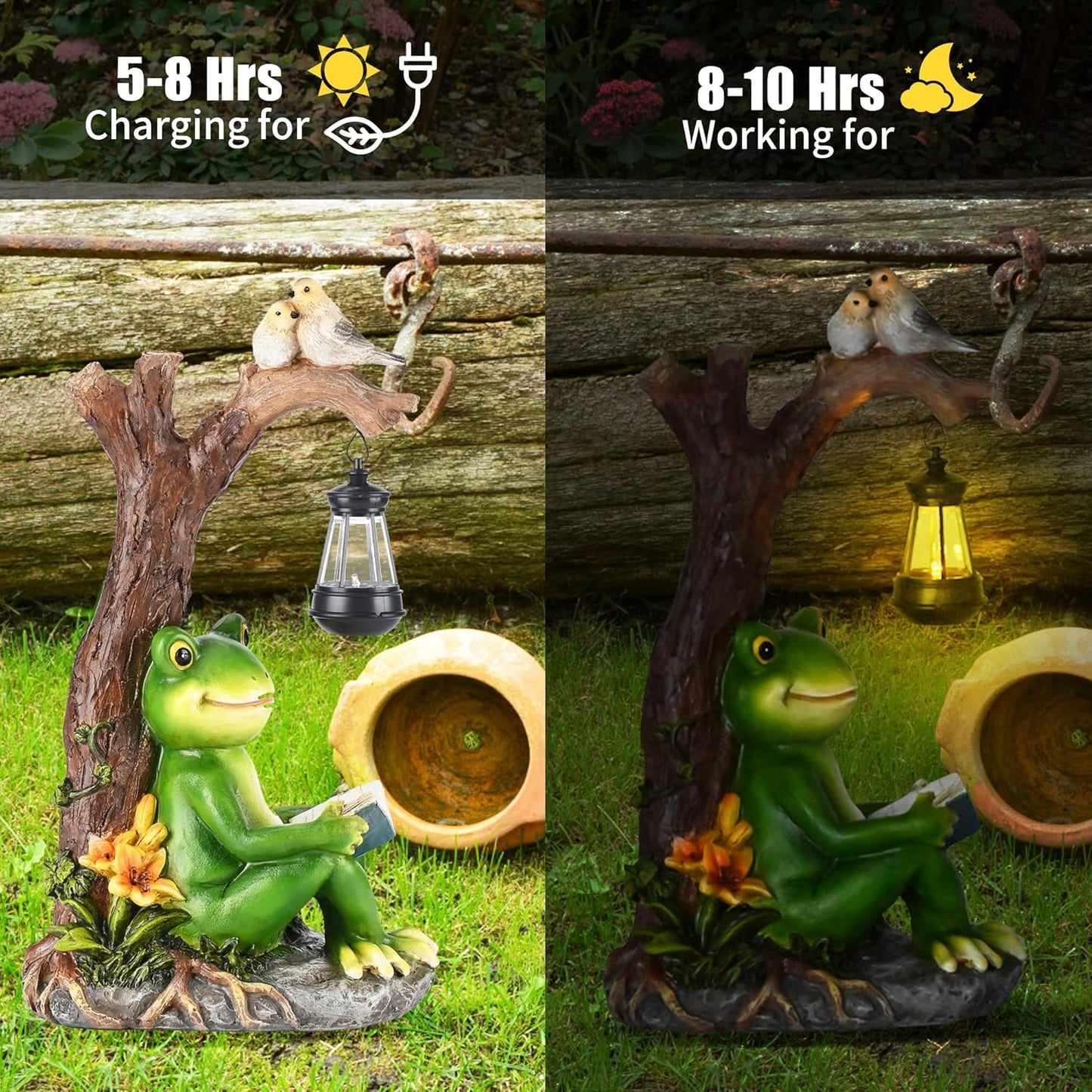 WENYLE Frog Figurine Garden Decor, Outdoor Resin Reading Frogs Statues with Solar Lantern, Funny Frog Solar Light Garden Statues Decoration for Patio Yard Lawn Porch Ornament