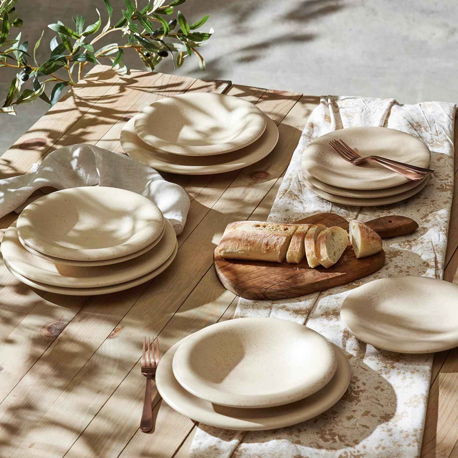 Porto by Stone Lain Aro 12-Piece Premium Kitchen & Dining Dinnerware Set Stoneware, Cream Matte, Crafted in Portugal, Dishwasher and Microwave Safe Scratch-Resistant Dish Set for 4